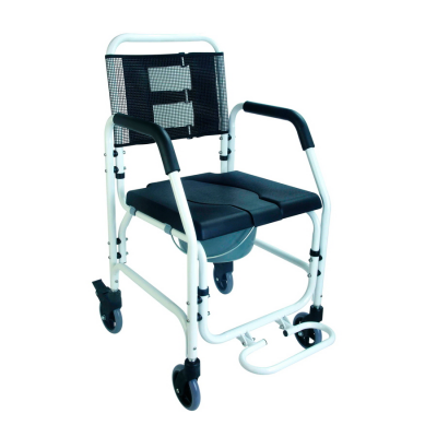 Cadeira de banho e sanitária com rodas e apoio de pés